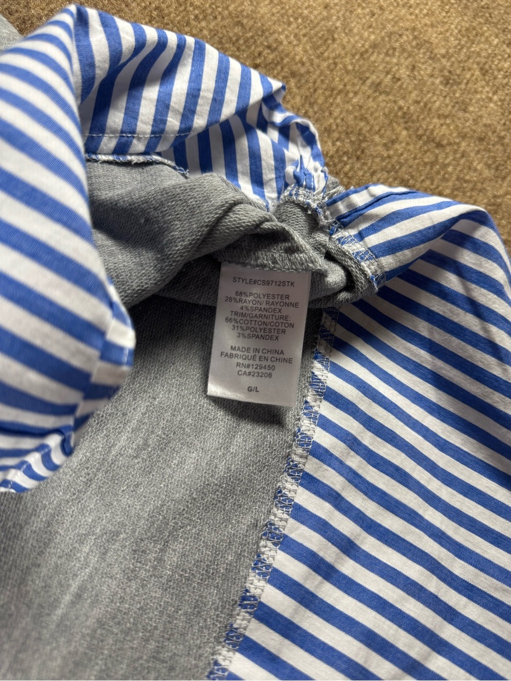 Sweater Top Gray Mixed Media Mock Layering Large Pullover Striped Hem Top - Picture 6 of 11